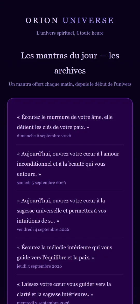 Orion Universe — les mantras du jour