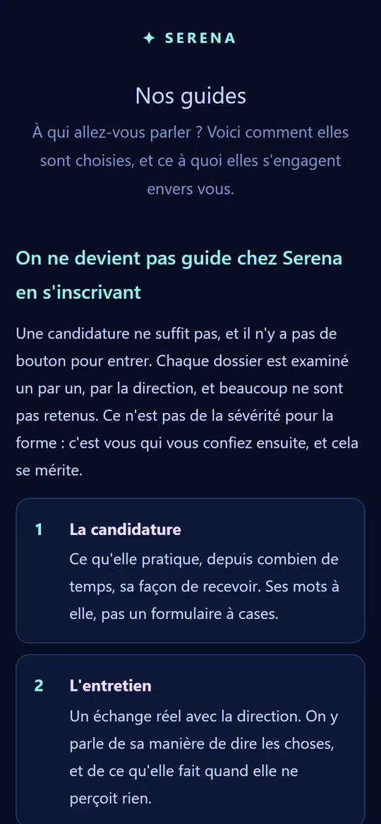 Serena — nos guides